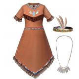 Native American Costume Girls Dress Indigenous American Indians Kids Cosplay 8-9 Years Brown - Retail: $20