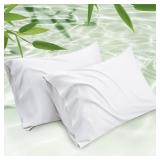 Bedsure White Pillow Cases Set of 2, Cooling Pillow Cases Queen, Rayon Derived from Bamboo Queen Pillowcases, Breathable & Soft Valentines Pillow Covers with Envelope Closure, Gifts, 20x30 Inches - Re