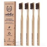 Western SOL Horse Bristle Bamboo Toothbrushes (4-Pack) Luxury Toothbrush - Plastic-Free, Biodegradable, Eco-Friendly No Chemicals - Retail: $30