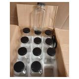 Set of 11 Square Glass Jars with Black Lids - Retail: $25