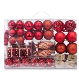 Luxtea 72ct Christmas Balls Tree Ornament Set Shatterproof Assorted Hanging Decorations in a Hand-held Gift Package for Xmas Tree Decor(Red)