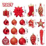 Luxtea 72ct Christmas Balls Tree Ornament Set Shatterproof Assorted Hanging Decorations in a Hand-held Gift Package for Xmas Tree Decor(Red)