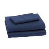 Amazon Basics Lightweight Super Soft Easy Care Wrinkle Free Microfiber 3 Piece Bed Sheet Set with 14-Inch Deep Pockets, Twin, Navy Blue, Solid, Kids, Men & Women Bedding - Retail: $13