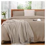 VALUXE Duvet Cover Set Queen Size 100% Cotton,Khaki Waffle Weave Soft and Breathable 1 PC Bedding Set (1 Duvet Cover - Retail: $90