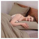 VALUXE Duvet Cover Set Queen Size 100% Cotton,Khaki Waffle Weave Soft and Breathable 1 PC Bedding Set (1 Duvet Cover - Retail: $90