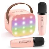YLL Mini Karaoke Machine for Kids Adults, Portable Bluetooth Speaker with 2 Wireless Microphones, Trendy Birthday Gifts Toys for Girls Ages 3, 4, 5, 6, 7, 8, 9, 10+ Years Old Home Family Party (P-ink)