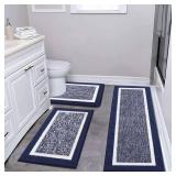Pauwer 3 Piece Bath Mat Set, Non-Slip Plush Rugs, Absorbent Shaggy Set With U-Shaped Contour Toilet Mat for Bathroom, Bedroom, Living Room, Navy - Retail: $34