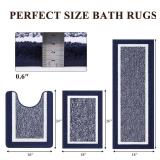 Pauwer 3 Piece Bath Mat Set, Non-Slip Plush Rugs, Absorbent Shaggy Set With U-Shaped Contour Toilet Mat for Bathroom, Bedroom, Living Room, Navy - Retail: $34