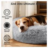 JOLLYVOGUE Small Dog & Cat Beds for Indoor Cats - 20 inches Calming Donut Dog Bed for Kittens & Puppies, Washable Round Fluffy Plush Faux Fur Pet Beds (Smoke Grey) - Retail: $13