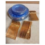 YOUBET 125PCS Clear Blue Gold Plastic Plates - Blue Disposable Plates With Gold Rim Include 25 Dinner Plates 25 Dessert Plates 75 Golden Silverwares for Wedding Birthday & Parties - Retail: $26