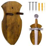 Queekay Wooden Sword Wall Mount Plaque Hanger for Katana Sword Display Stand for Wall Display Plaque with Hardware(Bright Brown,Stylish) - Retail: $16