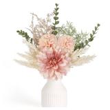 Mkono Small Artificial Flowers in Ceramic Vase 13.5" Centerpieces Coffee Table Decor, Silk Flower Arrangements for Home Decor Indoor Fake Flower Bouquet for Bathroom Dining Room Kitchen Wedding Pink -