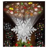Tsorode Christmas Tree Topper Lighted,Star Tree Topper with Projector Built-in LED Rotating Lights with 6 Projection Modes,3D Glitter Dynamic Projection Christmas Decorations (Snowflake) - Retail: $23
