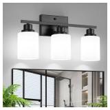Ascher Bathroom Light Fixtures, 3-Light Vanity Light Over Mirror, Black Wall Sconces with Milky White Frosted Glass Shades, Wall Lamp for Living Room Bedroom, E26 Base(Bulbs Not Included) - Retail: $5