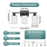 Ascher Bathroom Light Fixtures, 3-Light Vanity Light Over Mirror, Black Wall Sconces with Milky White Frosted Glass Shades, Wall Lamp for Living Room Bedroom, E26 Base(Bulbs Not Included) - Retail: $5