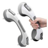 LEVERLOC Grab Bars for Bathtubs and Showers 2 Pack Suction Grab Bar, Heavy Duty 12 Inch Shower Handle Removable Bath Handrails for Seniors and Elderly, Bathroom Safety Grip No Drilling Waterproof Grey