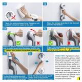 LEVERLOC Grab Bars for Bathtubs and Showers 2 Pack Suction Grab Bar, Heavy Duty 12 Inch Shower Handle Removable Bath Handrails for Seniors and Elderly, Bathroom Safety Grip No Drilling Waterproof Grey