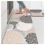 Kitchen Rugs and Mats Cushioned Anti Fatigue Kitchen Mat 2PCS Non-Skid Waterproof Boho Kitchen Runner Rug Comfort Foam Standing Mat for Office,Laundry,Kitchen Sink,Grey Floral - Retail: $34