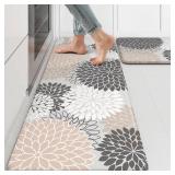 Kitchen Rugs and Mats Cushioned Anti Fatigue Kitchen Mat 2PCS Non-Skid Waterproof Boho Kitchen Runner Rug Comfort Foam Standing Mat for Office,Laundry,Kitchen Sink,Grey Floral - Retail: $34