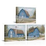 HOMEOART Farmhouse Wall Art Country Barn Painting Picture Farmhouse Wall Decor Framed Ready to Hang 12x16inch 3pk (Blue) - Retail: $29