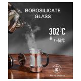 BAYKA French Press Coffee Tea Maker Small, Heat Resistant Thickened Borosilicate Glass Stainless Steel Single Serve Brewer, Cold Brew Cafetera Teapot, 21 Ounce 0.6 Liter,Copper - Retail: $26