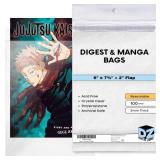 Display Zone Resealable Digest & Manga Bags - 100 Pack Acid-Free Polypropylene Plastic Sleeves - Clear Protection for Digest, Manga, & Small Paperback Books - Archival Storage Covers for Collectors - 