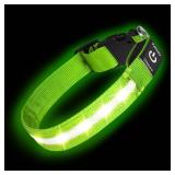 Super Bright LED Dog Collar - Fully Waterproof & Adjustable Glow Collar - USB-C Rechargeable for Night Walking, Safety - Flashing Lighted Collar for Dogs(Green,Medium) - Retail: $17
