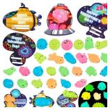 JOYIN 28 Packs Valentines Day Gift Cards with Mochi Squishy Toys, Glow in The Dark Mochis, Stress Relief Fidget Toys for Kids Valentine