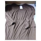 KIRUNDO Womens Cocktail Wedding Guest Maxi Dress Lightweight Long Sleeve Boat Neck Knit Ruched Slit Slimming Dresses(Dark Brown, X-Large)