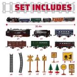 deAO Train Set with Light for Kids, Cargo Cars and Long Track for Boys & Girls Aged 3-12, Train Toys Railway Kits with Signposts & Trees, Electric Train Race Track Playset,Great for Birthday & Xmas