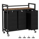 SwaaVee Laundry Hamper, Laundry Basket, Laundry Sorter with 3 Removable Bags, Clothes Basket with 3 Compartments, Wheels, Shelf for Laundry Room Bathroom Bedroom (3 Bags-Black)