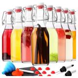 8-Pack 8.5oz Flip Top Glass Bottles, Swing Top Beer Brewing Bottle for Fermentation, Kombucha, Kefir, Vanilla Extract, Coquito, Juice, Soda, Tea - Airtight Stopper Cap Lid, Bonus 2 Bottle Pourers