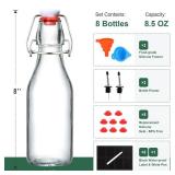 8-Pack 8.5oz Flip Top Glass Bottles, Swing Top Beer Brewing Bottle for Fermentation, Kombucha, Kefir, Vanilla Extract, Coquito, Juice, Soda, Tea - Airtight Stopper Cap Lid, Bonus 2 Bottle Pourers