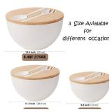 ECOHAGOU 11.3\" Extra Large Salad Serving Bowl Set with Wooden Lid&Utensils, 6.5Qt., Bamboo Fiber Salad Bowl with Servers for Kitchen, Lightweight Big Bowl for Mixing Salad,Fruit,Pasta - Matte White