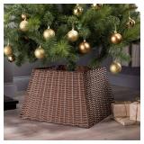BAYN Christmas Tree Collar Skirt, Rattan Wicker Xmas Tree Collar Basket Ring Base Stand Cover for Christmas Decoration