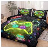 NINENINE Gaming Bedding 5PCS Queen Size Comforter Sets for Boys,Gaming Bedding Sets for Boys Black Comforter Sheet Set(1Comforter, 1Flat Sheet, 1Fitted Sheet, 2Pillowcases)