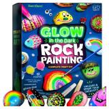 Dan&Darci Kids Rock Painting Kit - Glow in The Dark - Easter Gifts Arts & Crafts for Boys and Girls Ages 6-12 - Craft Activities Kits - Creative Art Toys for 6, 7, 8, 9, 10, 11 & 12 Year Old Kid