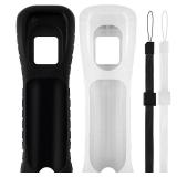 2 Packs Silicone Case Cover with Wrist Strap for Nintendo Wii Remote Controller ((Black+White))