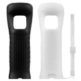 2 Packs Silicone Case Cover with Wrist Strap for Nintendo Wii Remote Controller ((Black+White))