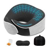 Gikezed Travel Pillows for Airplanes Ergonomic Memory Foam Neck Pillow for Travel - 360° Head & Neck Support for Sleeping on Flights, Cars, Trains & Office (Gray-2)