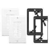 VCE Brush Wall Plate Cable Pass Through with Bracket, Decorator Cover for Low Voltage Cables - White, 2-Pack