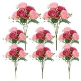 Ovveroche 8 Pack Pink, Dark Pink Peonies Artificial Flowers, Fake Silk Hydrangea Bouquet for Bridal Wedding Home Table Decor Reusable Dining Opening Ceremony Birthday Arrangement Faux Floral
