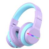iClever BTH12 Kids Bluetooth Headphones,Colorful LED Lights Kids Headphones Wireless,74/85dBA Safe Volume,85H Playtime,Fast Charging,Bluetooth 5.2,Over Ear,Built-in Mic for iPad/Tablet/Airplane,Purple