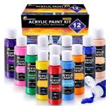 ESSENSON Acrylic Paint, 12 Colors Acrylic Paint Set, 2oz/59ml Bottles, Premium Paints for Artists, Kids, Beginners and Adults on Canvas Rocks Wood Ceramic Fabric