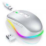 PEIOUS Wireless Mouse Jiggler - LED Wireless Mice with Build-in Mouse Mover, Rechargeable Moving Mouse for Laptop with Undetectable Random Movement Keeps Computers Awake - Silver