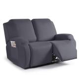 TAOCOCO Recliner Loveseat Slipcover, 2 Pieces Polyester Fabric Stretch Sofa Covers for 2 Seat Reclining Couch, Soft Washable Furniture Protector with Pockets (2 Seat, Dark Gray)