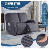 TAOCOCO Recliner Loveseat Slipcover, 2 Pieces Polyester Fabric Stretch Sofa Covers for 2 Seat Reclining Couch, Soft Washable Furniture Protector with Pockets (2 Seat, Dark Gray)