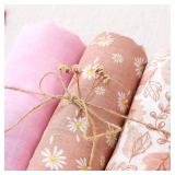 Happy Flute 3 Set Muslin Swaddle Blankets,Essential Baby&Newborn Swaddling,Perfect for Boys&Girls,Receiving Blankets,Nursing,Stroller Cover,Large 47.2x43.3 inches Swaddle Wrap Burping Clothes. (Pink)