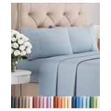 King Size 4 Piece Sheet Set - Comfy Breathable & Cooling Bed Sheets Set - Hotel Luxury Bedding for Women, Men, Kids, Teens, Boys & Girls - Deep Pockets, Soft & Wrinkle Free - Blue (Heathered Sheets)