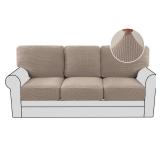 H.VERSAILTEX Multi-Pieces Couch Covers for 3 Cushion Sofa High Stretch Couch Cushion Covers Jacquard Textured Twill Fabric(3 Seat Covers Plus 3 Back Cushion Covers, Sand)